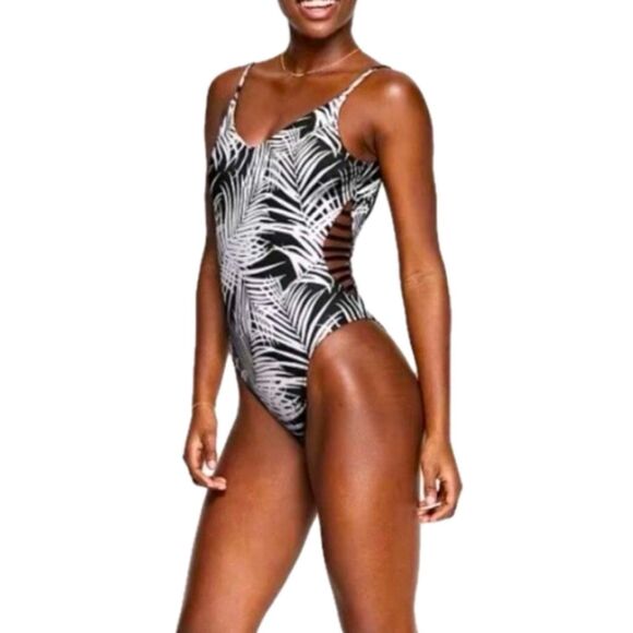 Victoria's Secret PINK Tropical Palm Side Cut Out Low Back One Piece Swimsuit XL - Picture 1 of 9